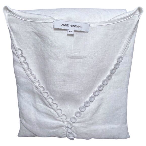ANNE FONTAINE Charlette Blouse Size 40 6 8 White Linen 3/4 Sleeve Tie Back EUC - Picture 16 of 16
